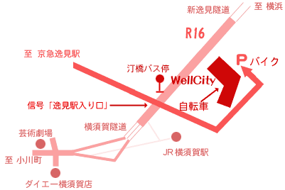 ウェルシティ周辺から屋内駐輪場へのマップ