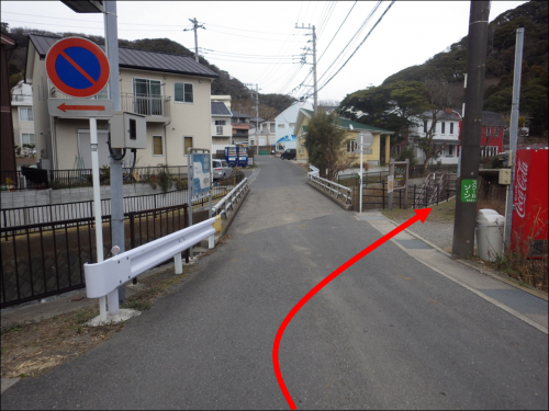 前田川遊歩道入口のお国橋の写真