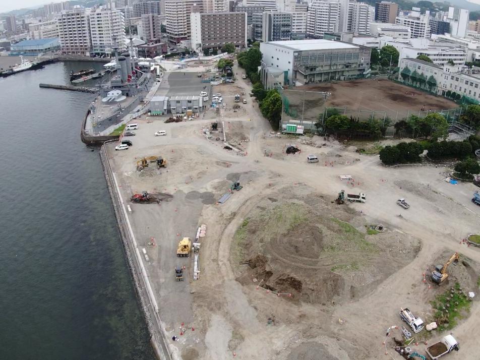 7月　三笠公園工事進捗（海から入口）