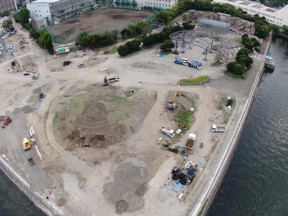 7月　三笠公園工事進捗（海からステージ）