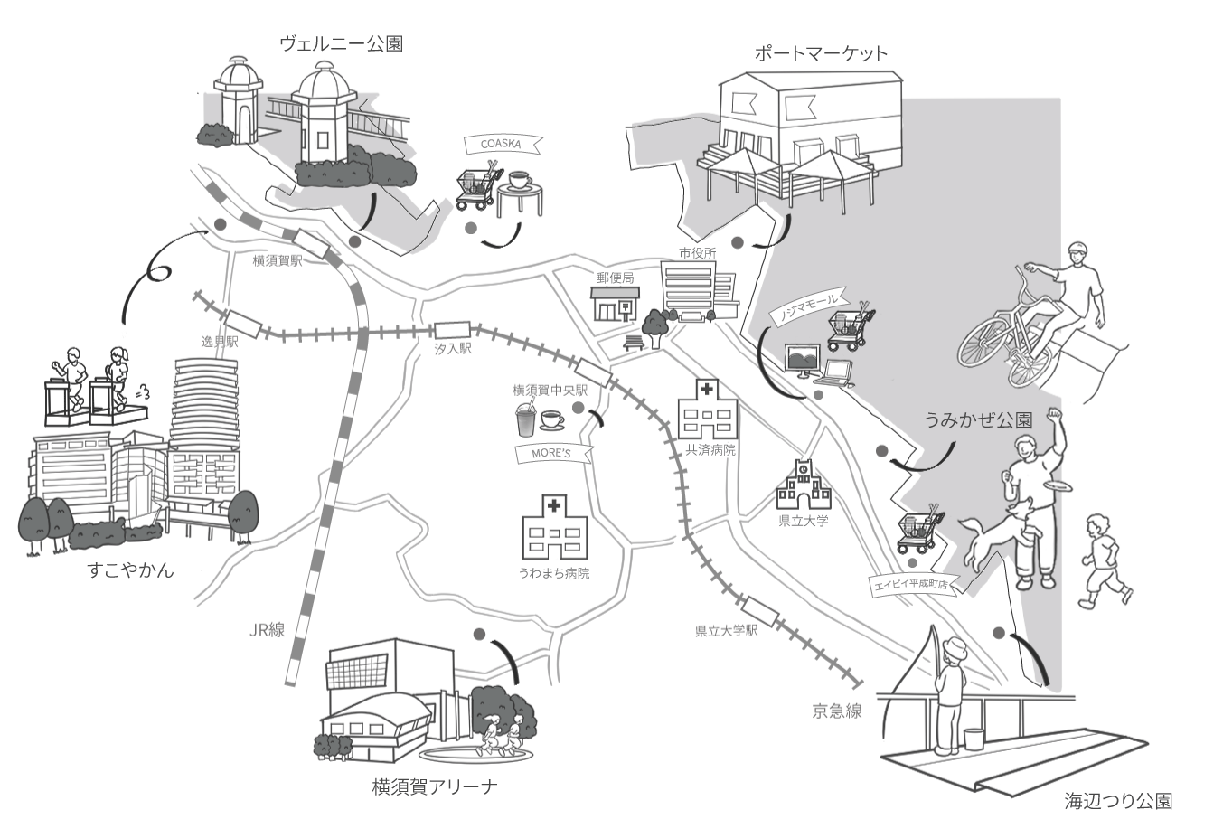 横須賀中央地図イラスト